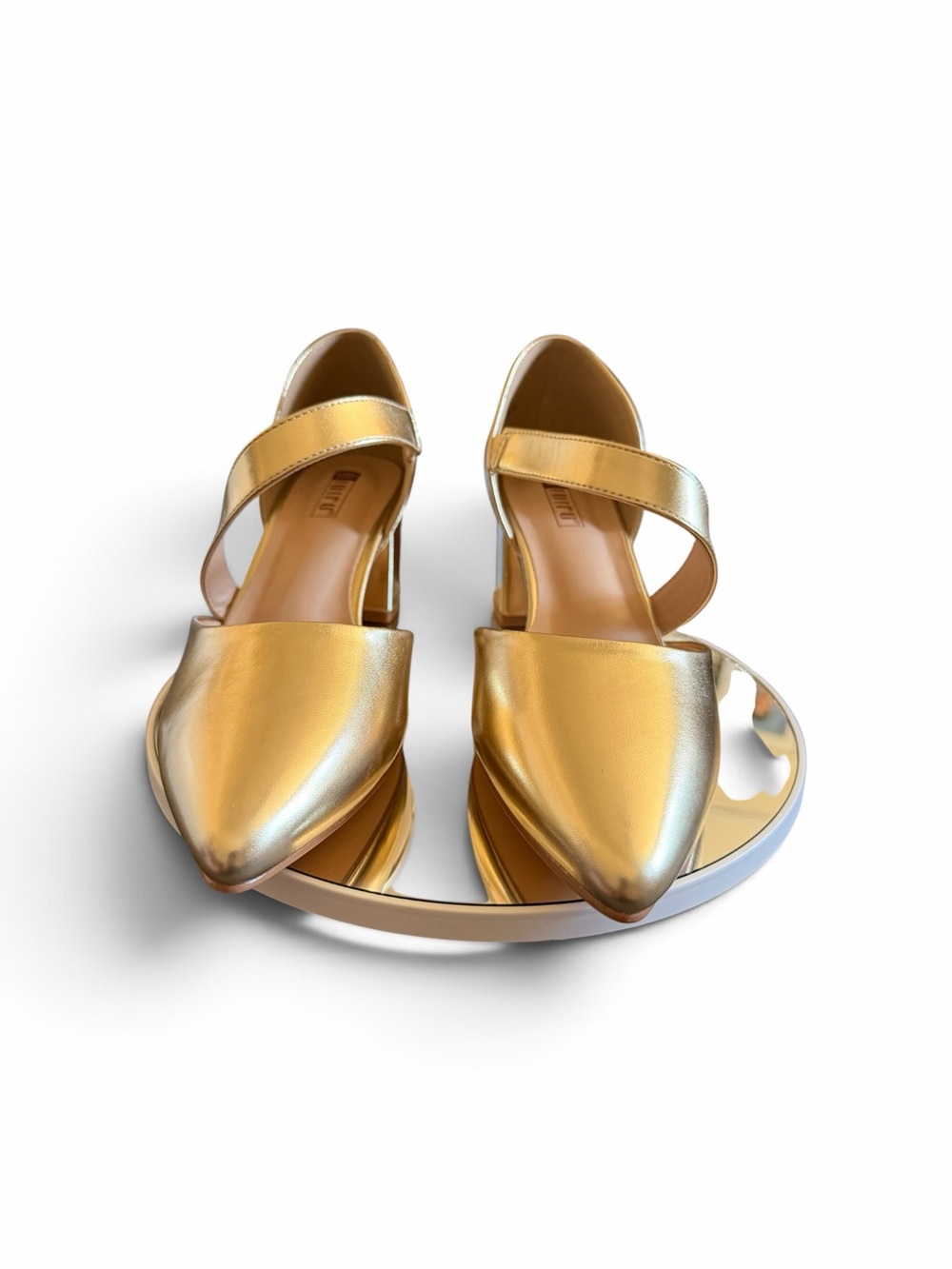 IDIFU Metallic Gold Pointed Flats with Ankle Strap